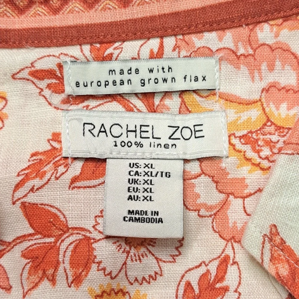 Rachel Zoe Floral Flax Linen Boho Button-Down XL Sustainable Resort Wear Coastal - Picture 2 of 7